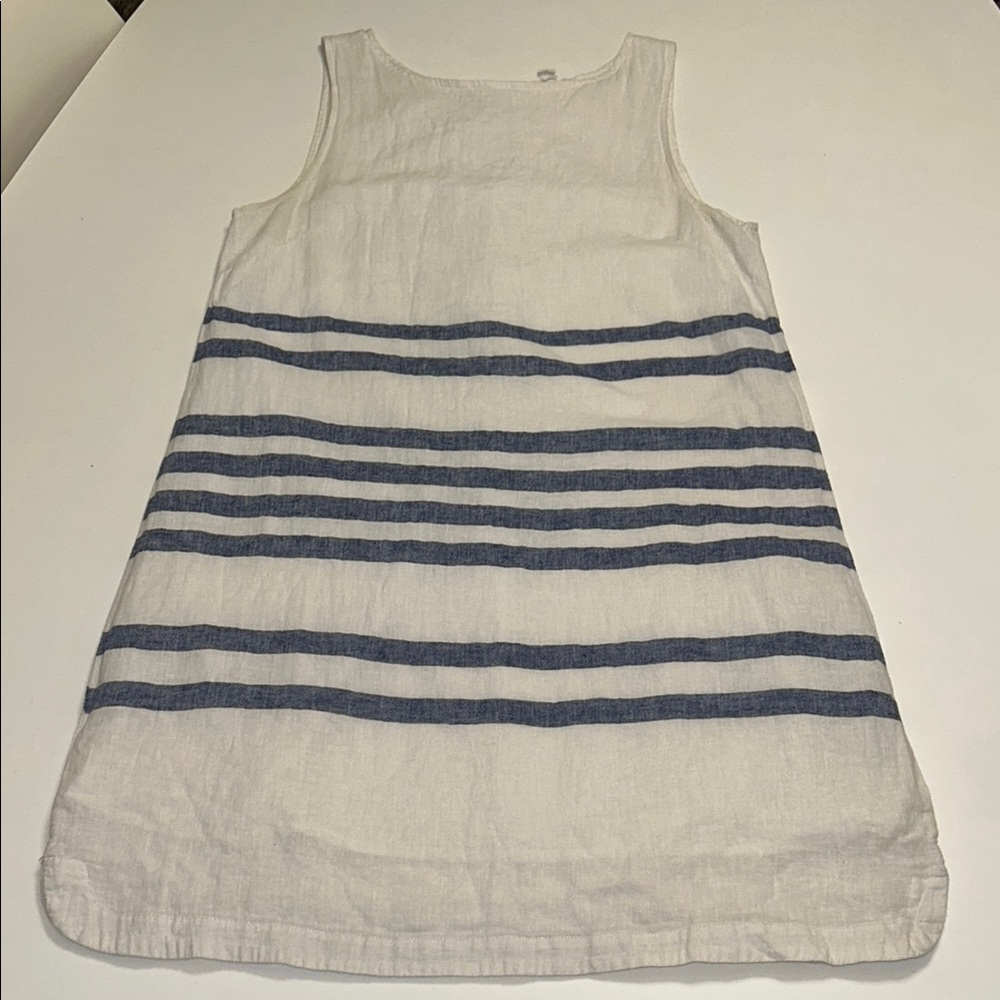 Women’s linen sleeveless flowy stripped summer dress white blue sz small-medium